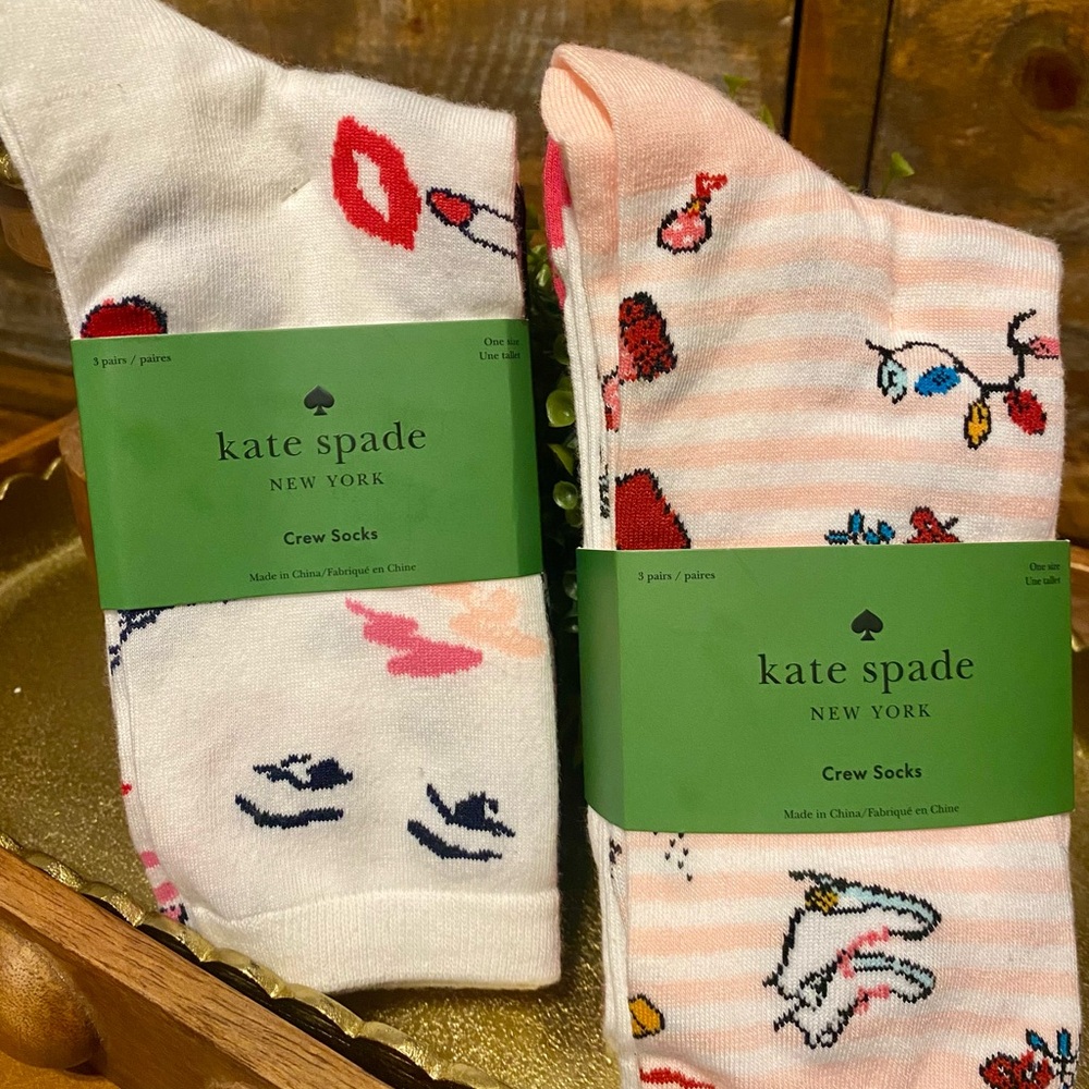 Kate Spade White and Pink Crew Socks Set